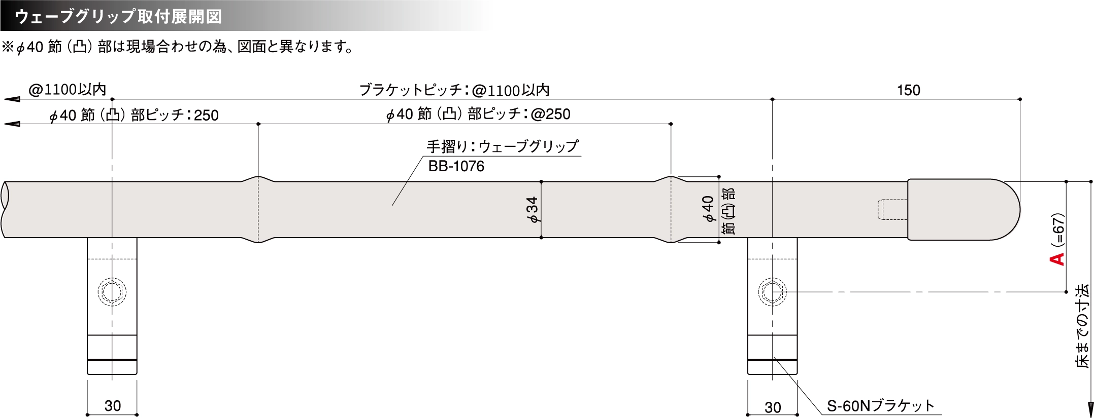 手摺り　ウェーブグリップ　取付展開図