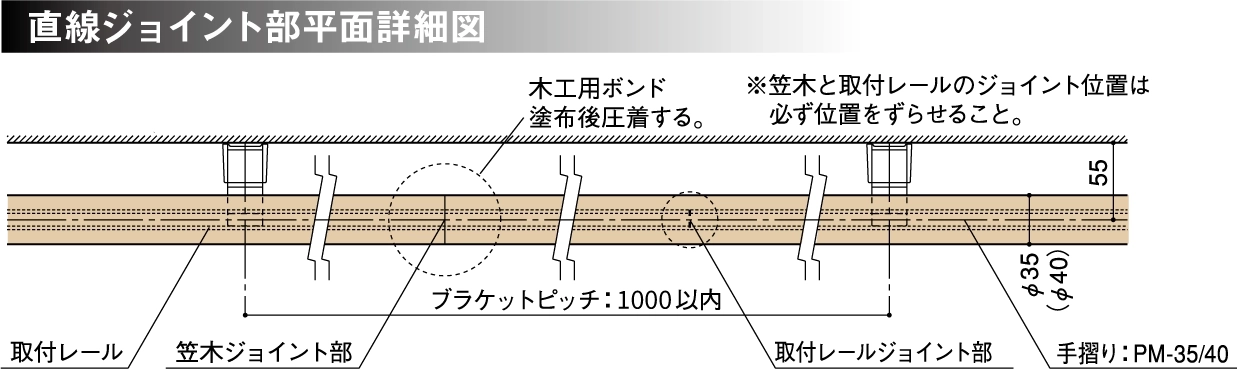 手摺り　パームメイト　直線ジョイント平面詳細図